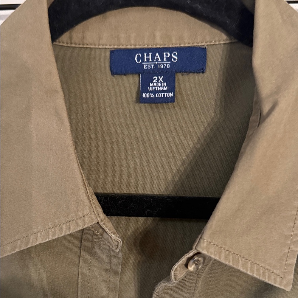 Chaps Khaki Button-Up Shirt Size 2X - Picture 2 of 4